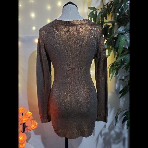 Gypsy 05 Copper Metallic Knit Fitted Long Sleeve Sweater Dress Women's Size M - Picture 4 of 9
